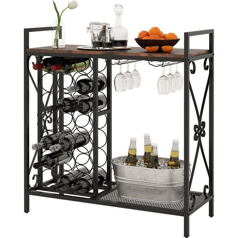 COSTWAY 21 Bottle Wine Rack Freestanding Floor Wine Bottle Organizer-Brown (1/5)