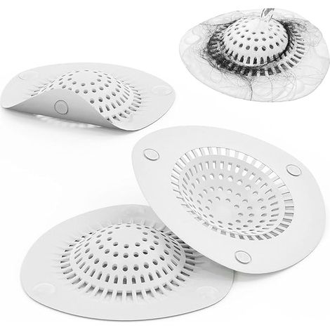 Tapa de desagüe para ducha, tapón de silicona para bañera, protector de desagüe con absorbedor de agua, tapa para fregadero de cocina y baño, paquete de 3 (blanco)