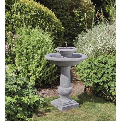 Fontaine solaire bain d'oiseau 2 niveaux – En polyrésine résistante – Hauteur 0,7m – Module solaire 1.1W – Autonome et sans électricité – Smart Garden