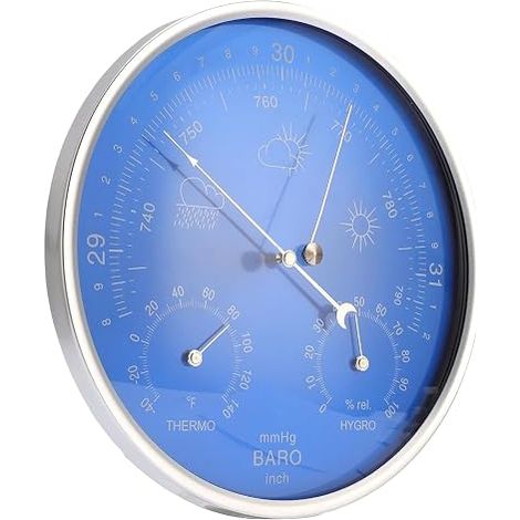 Analogue Weather Station, 3 in 1 Aluminum Wall Weather Station, 180Mm/7 Inch Mechanical Dial Weather Station with Barometer Thermometer Hygrometer for Home, Garden, Office (1/5)