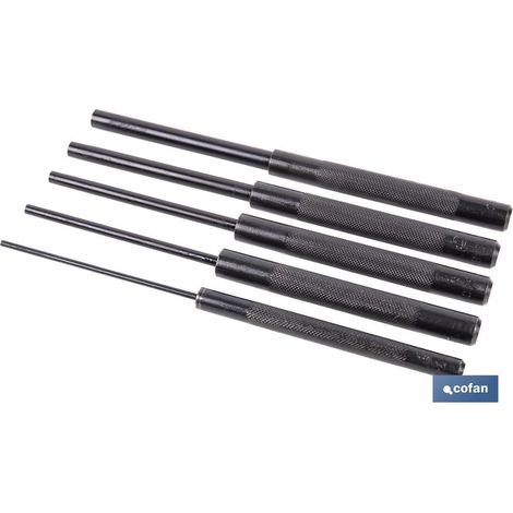 Satz mit 5 zylindrischen Stiften, 20 cm lang und Ø3 mm bis Ø10 mm, aus schwarzem Chrom-Vanadium-Stahl