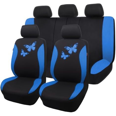 Housses de siège auto respirantes en maille Flying Banner, motif papillon coloré, protection compatible avec les airbags (ensemble complet, bleu) (1/5)