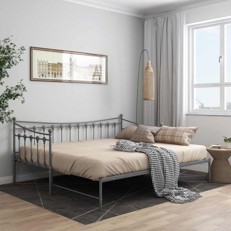 Cadre de canapé-lit extensible en métal gris 90 x 200 cm avec sommier à lattes - PANGIVO (1/5)