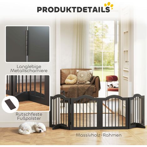 Barrière de sécurité pour chien, grille de protection autoportante avec pieds, pliable, 4 panneaux, 208 x 29,5 x 61 cm, Noir (1/5)
