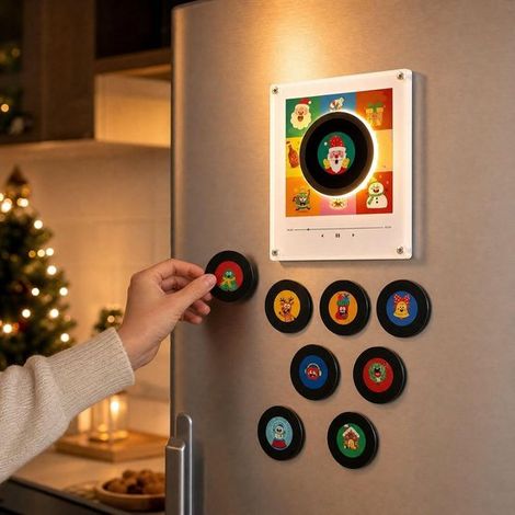 Lecteur/enregistreur vinyle de Noël pour réfrigérateur - Avec 9 mini-disques vinyles NFC - Mini boîte à musique magnétique (1/5)