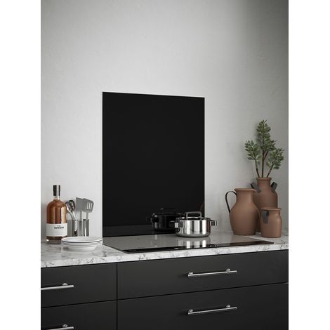 Black Gloss Glass Kitchen Splashback 600mm x 750mm (1/3)