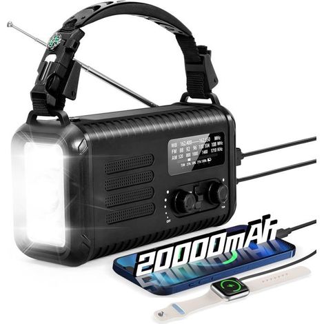 Filiyano – lampe torche et lampe – Radio météo d'urgence, radio solaire 20 000 MAH, radio portable avec lampe torche et lampe de lecture, prise casque (1/5)
