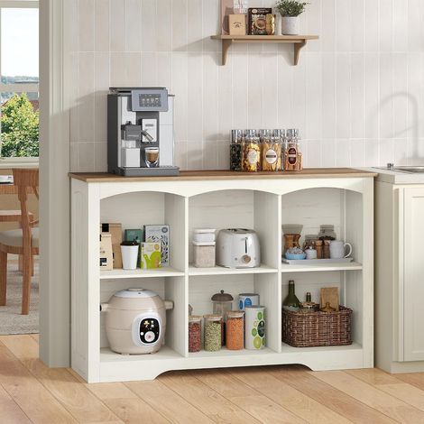 Bibliothèque, Meuble de Rangement, 106 x 34 x 80 cm, Blanc Marron 6 Compartiments et 1 Étagère Supérieure Ouverte, pour Salon, Bureau, Chambre et Cuisine (1/5)