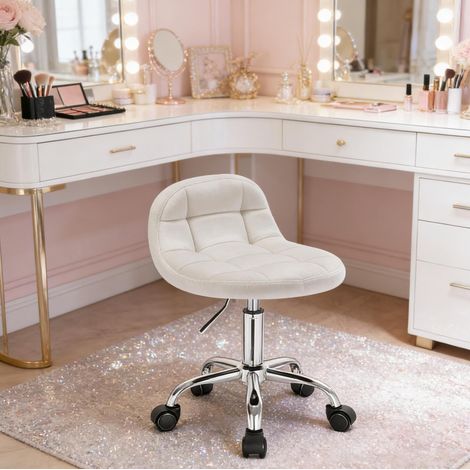 Sedia da ufficio in velluto crema bianco, girevole 360°, altezza 56,5-68 cm, supporto lombare, pistone a gas, base cromata (1/5)