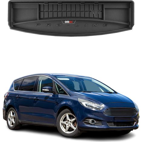 Tapis de Coffre 3D TPE Premium Compatible avec Ford S-Max II 2015 à 2023 7 Places, Bac de Protection de Coffre Intérieur antidérapant Revêtement de Coffre Bords Hauts pour Voiture Noir