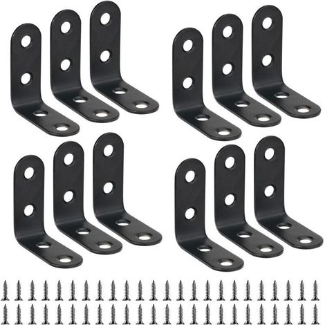 12 Stück 40 mm x 40 mm Befestigungswinkel, schwarze rechtwinklige Winkel, L-förmige Stützen, 40 mm 90-Grad-Winkel