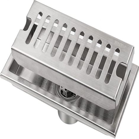 Siphon De Sol - 20 x 10 cm - Acier Inoxydable 304 - Rectangulaire - Pour Salle De Bain Cuisine Toilette Balcon Garage - 1 Pièce