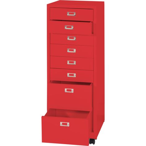 Cassettiera armadietto ufficio con ruote HHG-473 acciaio 8 cassetti 115x40x41cm rosso