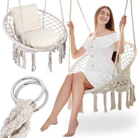 Silla colgante Stork's Nest con cojines color crema (1/5)