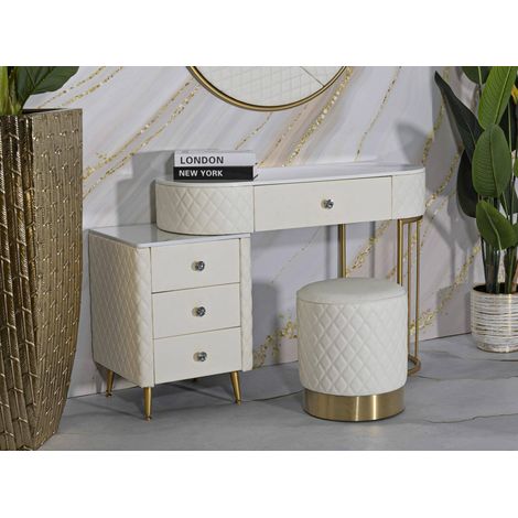 Dmora - Tocador Guidobono, Mesa de tocador, Estación de maquillaje, Mueble consola, 120x40 h75 cm, Blanco y Oro (1/5)