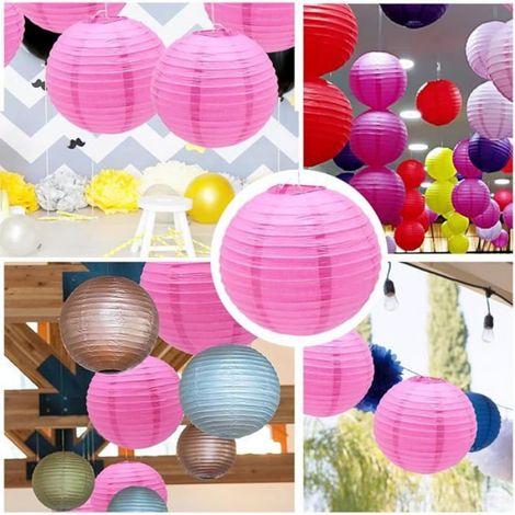 Lot de 6 Lanterne, diamètre 30 cm, papier robuste, support métal, couleur rose, décoration mariage anniversaire Halloween (1/5)