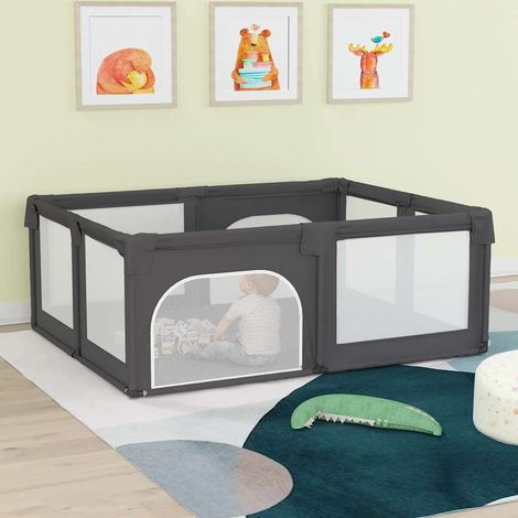 Parc pour bébé à 2 portes, tissu Oxford gris foncé