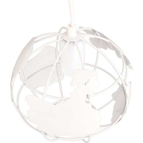 Suspension globe en métal blanc, style industriel vintage, idéale pour décorer un café, une chambre ou un bar. (1/5)