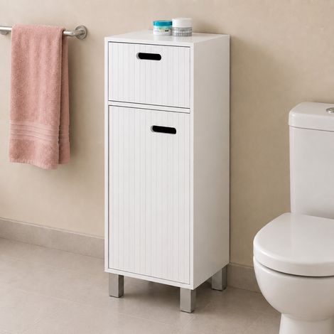 Mobile per bagno a terra dimensioni 78,5 x 32 cm colore bianco con 1 cassetto e 1 anta a chiusura magnetica Feridras Fast 900602  Bianco (1/4)