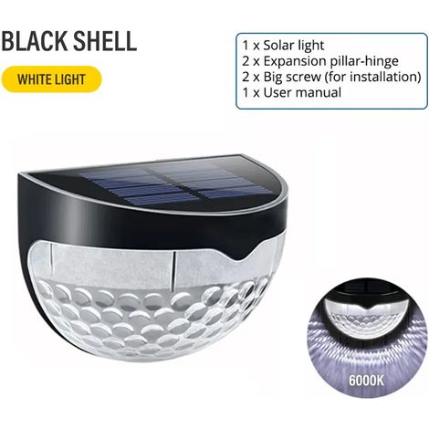 (Lumière noir et blanc) Lampes solaires LED pour clôture, étanches, compatibles avec les panneaux ondulés, idéales pour les clôtures, terrasses, jardins et allées. (1/5)