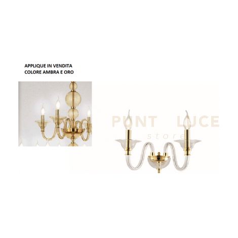 APPLIQUE TEBE 2 LUCI AMBRA E ORO ATTACCO E14 L.35CM