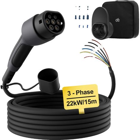 Câble de recharge pour véhicule électrique, 3 phases, 32A, IP55 (1/2)