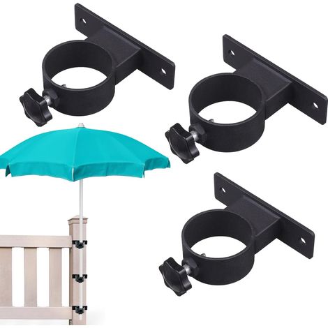 Bardusch - Deck Patio Umbrella Holder Heavy Duty Adjustable Metal Umbrella Clamp Stand Mount Attaches to Railing, Outdoor Courtyard, Balcony, Boats, 3 Pack (1/5)