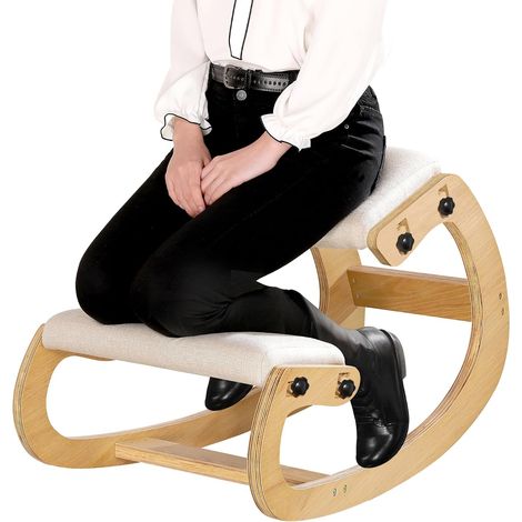 Siège Assis à Genoux, Siege Ergonomique, Chaise Ergonomique, Tabouret Ergonomique, Coussin en Bois et en Lin, Soulager Les Douleurs au Dos et au Cou et Améliorer la Posture (Chêne Blanc) (1/5)