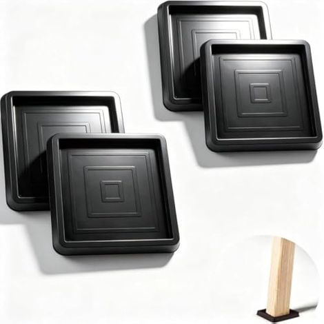 4 pièces Patins de meuble antidérapants, Coussinets caoutchouc carrés pour piano, Pieds caoutchouc carrés pour meubles, Protège-plancher bois, Patins anti-glisse pour pieds de chaise, 6,35 cm, Noir