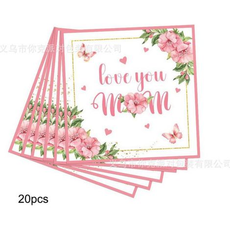 Vaisselle de Fête pour la Fête des Mères - Assiettes Gobelets et Serviettes - Motifs Floraux Roses - 20 Invités (1/5)