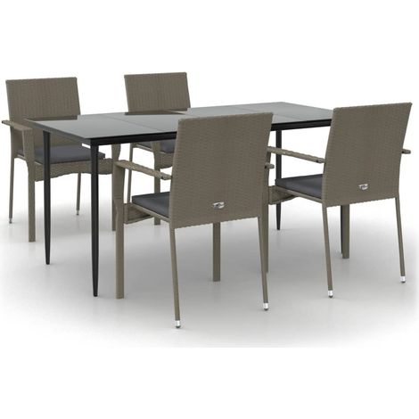 Maison Exclusive - Set da Pranzo Giardino 5pz Nero e Grigio con Cuscini Polyrattan (1/5)