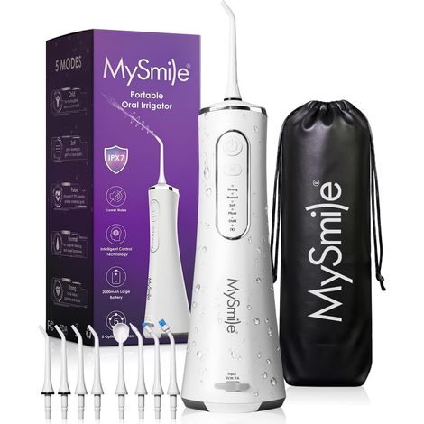 Hydropulseur portable sans fil pour dents avec 8 embouts, fil dentaire électrique de 260 ml pour adultes et enfants, irrigateur buccal rechargeable avec 5 modes, hydropulseur IPX7 pour (1/5)