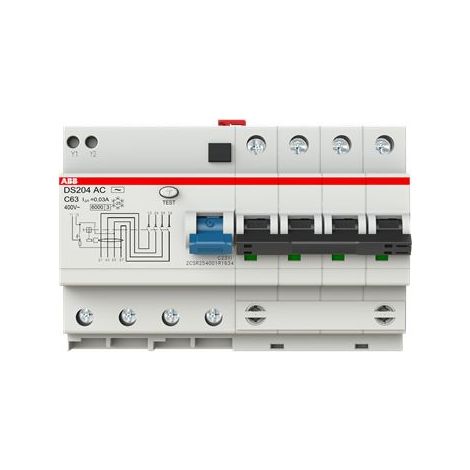 Disjoncteur différentiel magnéto-thermique ABB 63A 4P Type C, DS200 ( Prix pour 1 )