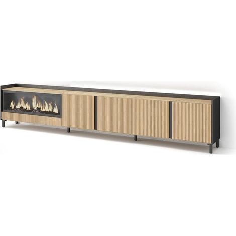 Skraut Home - TV-Schrank, Lowboard, für Wohnzimmer und Esszimmer, 315x61x35 cm, Für TV-Geräte bis zu 80", Elektrokamin XXL, Industriedesign, Led, Moderner Stil, Eiche Schwarz (1/4)