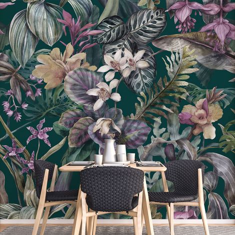 Papier peint panoramique - Fleurs tropicales - 260 cm x 260 cm (1/4)