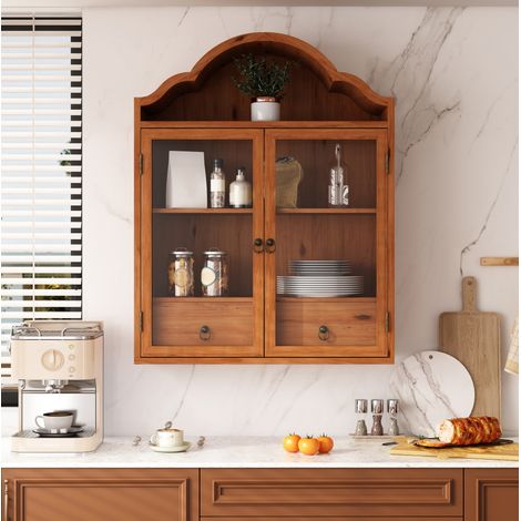 Pensile da cucina 60x22x76,5 cm con ripiani e cassetti regolabili, per cucina o bagno, in legno marrone (1/5)