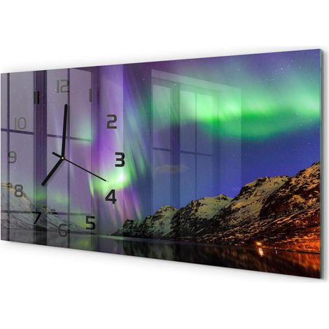 Horloge Murale Grande Taille 60x30 cm Verre Silencieuse pour Grand Mur Aurores boréales (1/5)