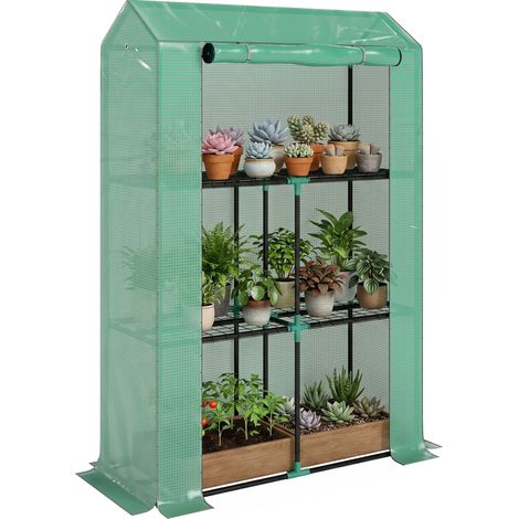 Serre d’hiver 3 étagères 100x40x150 cm PE renforcé avec porte enroulable, serre compacte verte (1/5)