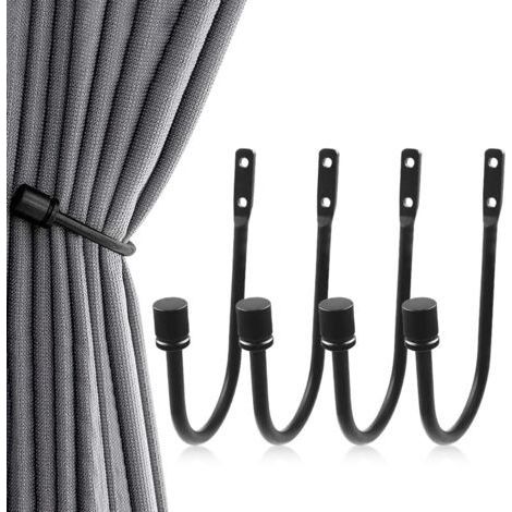 Pack of 4 Metal Curtain Holdbacks, U Wall Mounted Curtain Tiebacks Hooks, Decorative Curtain Hooks, Metal Curtain Hooks, Black (1/5)
