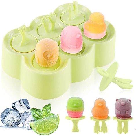 Eisform am Stiel – Wiederverwendbare Silikon-Tierform – Für Obst, Milch, Sahne, Pudding, Saft – 6 Stück (1/5)