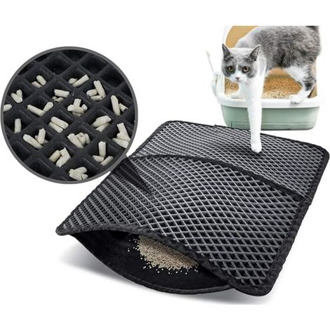 Tapis Litière Chat Double Couche Pliable 50x70cm, Non Toxique EVA avec 12mm Grand Trou en Forme de Diamant, Tapis de Toilette Chat Imperméable Antidérapant, Facile à Nettoyer