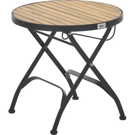 Garden Bistro Coffee Table Light Brown Acacia Wood Steel Frame Round Garden Patio Relax LASCARI