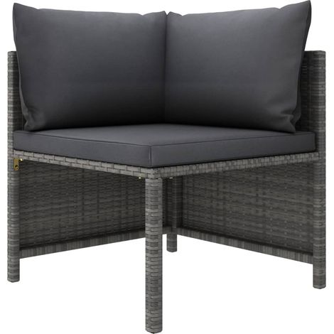 Canapé d'angle sectionnel avec coussins Gris Résine tressée vidaXL