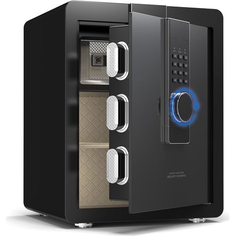 22KG Lourd Coffre Fort en Acier, 52L Coffre-fort Électronique avec Digitale Code et Clé, pour Maison et Bureau, Idéal pour Bijoux, Argent et Documents A4, Notice en Français (Noir,52L) (1/5)