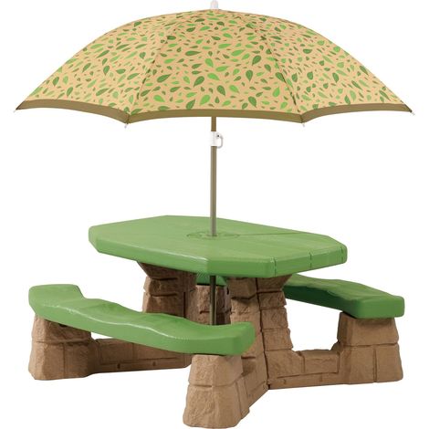 Table de pique-nique pour enfants avec parasol – 6 places – Dimensions du parasol 152,4 cm – Plastique facile à nettoyer – Step 2 - Step2