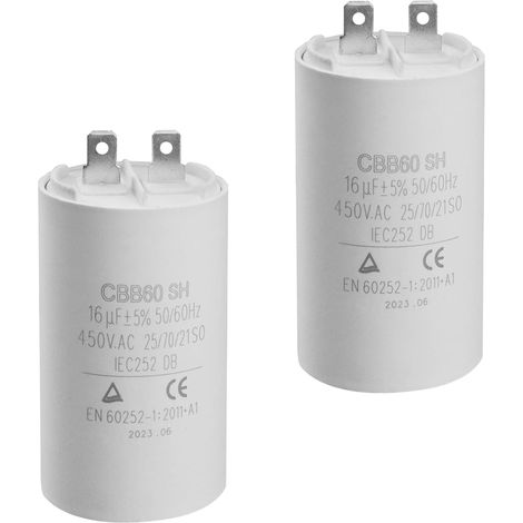 2 Pièces Condensateur CBB60 16μF 450V Démarrage Moteur Condensateurs de démarrage pour moteurs électriques climatiseurs et équipements motorisés (1/5)
