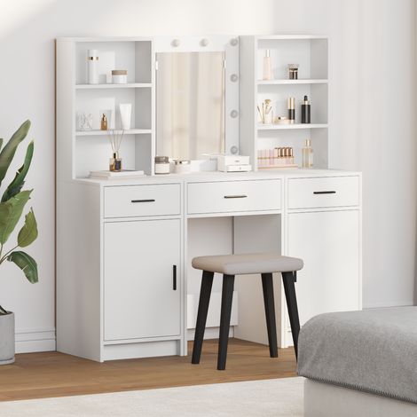 3-tlg. Schminktisch-Set Weiß Holzwerkstoff vidaXL948665 (1/5)