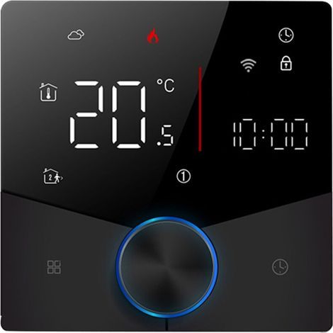 Thermostat WiFi intelligent Tuya, commande vocale, bouton de contrôle de température numérique hebdomadaire programmable avec couleur de lumière variable pour chauffage de chaudière à eau/gaz, (1/5)