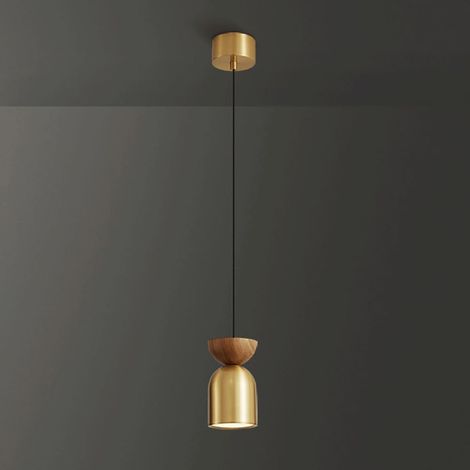 Lampe à suspension LED moderne, lampe de chevet en bois, lampes à suspension en laiton avec abat-jour en acrylique, mini lustres cuivrés, lampes à gouttes simples nordiques, 5 W - Lumière tricolore (1/5)