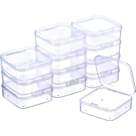 12er-Set durchsichtige Aufbewahrungsboxen aus Kunststoff für Perlen mit Klappdeckel, geeignet zur Aufbewahrung von Perlen und anderen Gegenständen (2,12 x 2,12 x 0,79 Zoll). (1/5)